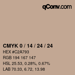 カラーコード: CMYK 0 / 14 / 24 / 24 | qconv.com