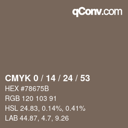 カラーコード: CMYK 0 / 14 / 24 / 53 | qconv.com