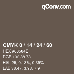 カラーコード: CMYK 0 / 14 / 24 / 60 | qconv.com