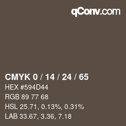 カラーコード: CMYK 0 / 14 / 24 / 65 | qconv.com