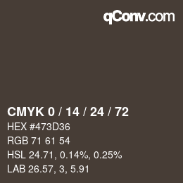 カラーコード: CMYK 0 / 14 / 24 / 72 | qconv.com