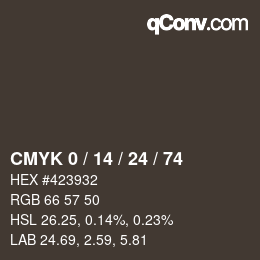 カラーコード: CMYK 0 / 14 / 24 / 74 | qconv.com