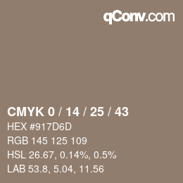 カラーコード: CMYK 0 / 14 / 25 / 43 | qconv.com