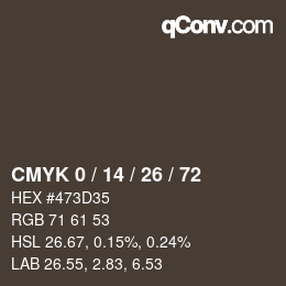 カラーコード: CMYK 0 / 14 / 26 / 72 | qconv.com