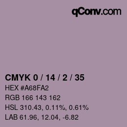 カラーコード: CMYK 0 / 14 / 2 / 35 | qconv.com