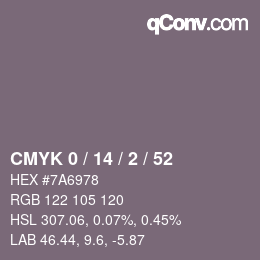 カラーコード: CMYK 0 / 14 / 2 / 52 | qconv.com