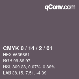カラーコード: CMYK 0 / 14 / 2 / 61 | qconv.com