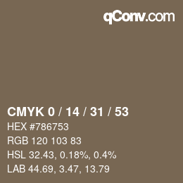 カラーコード: CMYK 0 / 14 / 31 / 53 | qconv.com