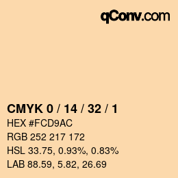 Farbcode: CMYK 0 / 14 / 32 / 1 | qconv.com