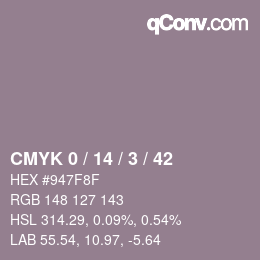 カラーコード: CMYK 0 / 14 / 3 / 42 | qconv.com