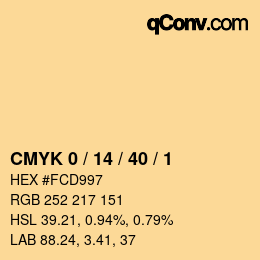 カラーコード: CMYK 0 / 14 / 40 / 1 | qconv.com