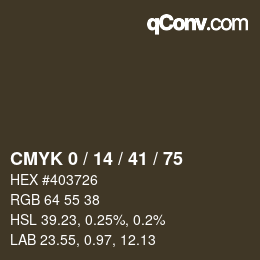 Code couleur: CMYK 0 / 14 / 41 / 75 | qconv.com