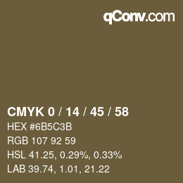 カラーコード: CMYK 0 / 14 / 45 / 58 | qconv.com