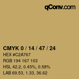カラーコード: CMYK 0 / 14 / 47 / 24 | qconv.com