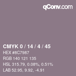 颜色代码: CMYK 0 / 14 / 4 / 45 | qconv.com