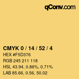 カラーコード: CMYK 0 / 14 / 52 / 4 | qconv.com