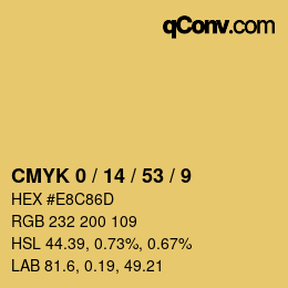 カラーコード: CMYK 0 / 14 / 53 / 9 | qconv.com
