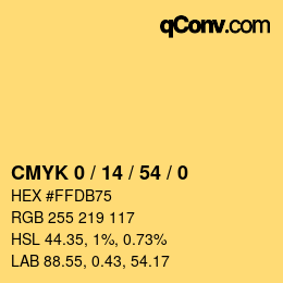 カラーコード: CMYK 0 / 14 / 54 / 0 | qconv.com