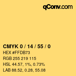 カラーコード: CMYK 0 / 14 / 55 / 0 | qconv.com