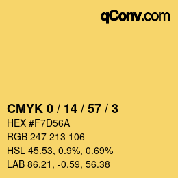 カラーコード: CMYK 0 / 14 / 57 / 3 | qconv.com