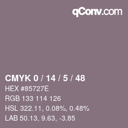 カラーコード: CMYK 0 / 14 / 5 / 48 | qconv.com