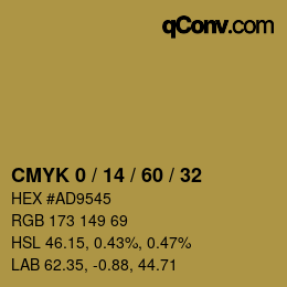 カラーコード: CMYK 0 / 14 / 60 / 32 | qconv.com