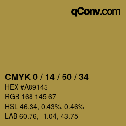 カラーコード: CMYK 0 / 14 / 60 / 34 | qconv.com