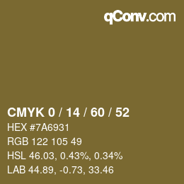カラーコード: CMYK 0 / 14 / 60 / 52 | qconv.com