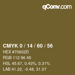 カラーコード: CMYK 0 / 14 / 60 / 56 | qconv.com