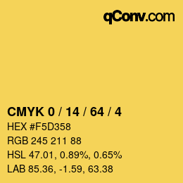 カラーコード: CMYK 0 / 14 / 64 / 4 | qconv.com