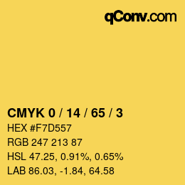 カラーコード: CMYK 0 / 14 / 65 / 3 | qconv.com