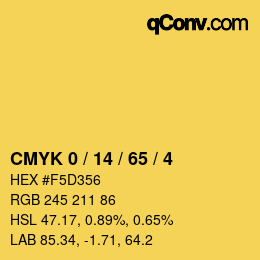 カラーコード: CMYK 0 / 14 / 65 / 4 | qconv.com