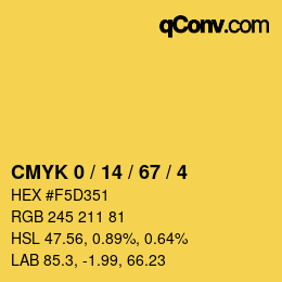 カラーコード: CMYK 0 / 14 / 67 / 4 | qconv.com