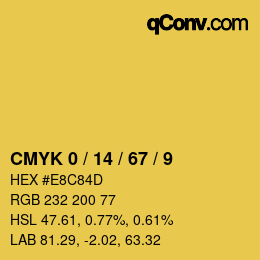 カラーコード: CMYK 0 / 14 / 67 / 9 | qconv.com