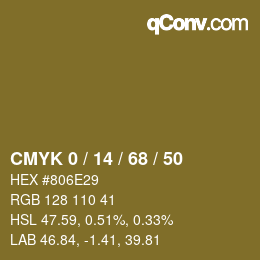 カラーコード: CMYK 0 / 14 / 68 / 50 | qconv.com