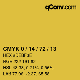 Code couleur: CMYK 0 / 14 / 72 / 13 | qconv.com