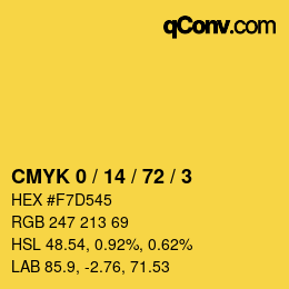 颜色代码: CMYK 0 / 14 / 72 / 3 | qconv.com