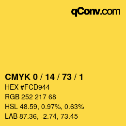 Color code: CMYK 0 / 14 / 73 / 1 | qconv.com