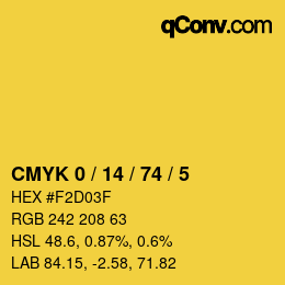 カラーコード: CMYK 0 / 14 / 74 / 5 | qconv.com