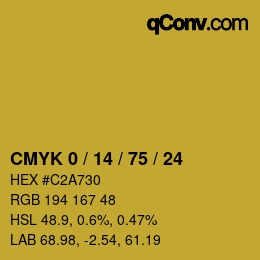 カラーコード: CMYK 0 / 14 / 75 / 24 | qconv.com
