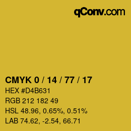 カラーコード: CMYK 0 / 14 / 77 / 17 | qconv.com