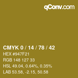 カラーコード: CMYK 0 / 14 / 78 / 42 | qconv.com