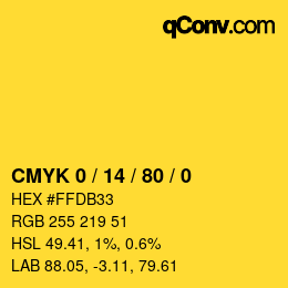 カラーコード: CMYK 0 / 14 / 80 / 0 | qconv.com