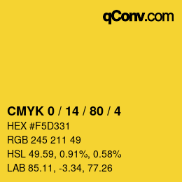 カラーコード: CMYK 0 / 14 / 80 / 4 | qconv.com
