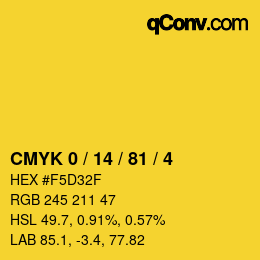 カラーコード: CMYK 0 / 14 / 81 / 4 | qconv.com