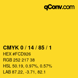 颜色代码: CMYK 0 / 14 / 85 / 1 | qconv.com