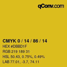 カラーコード: CMYK 0 / 14 / 86 / 14 | qconv.com