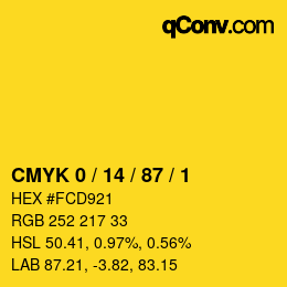 Color code: CMYK 0 / 14 / 87 / 1 | qconv.com