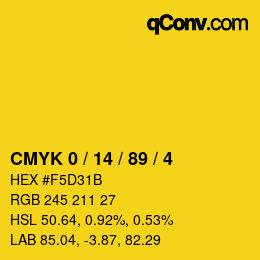 Color code: CMYK 0 / 14 / 89 / 4 | qconv.com