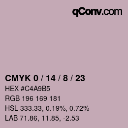 カラーコード: CMYK 0 / 14 / 8 / 23 | qconv.com